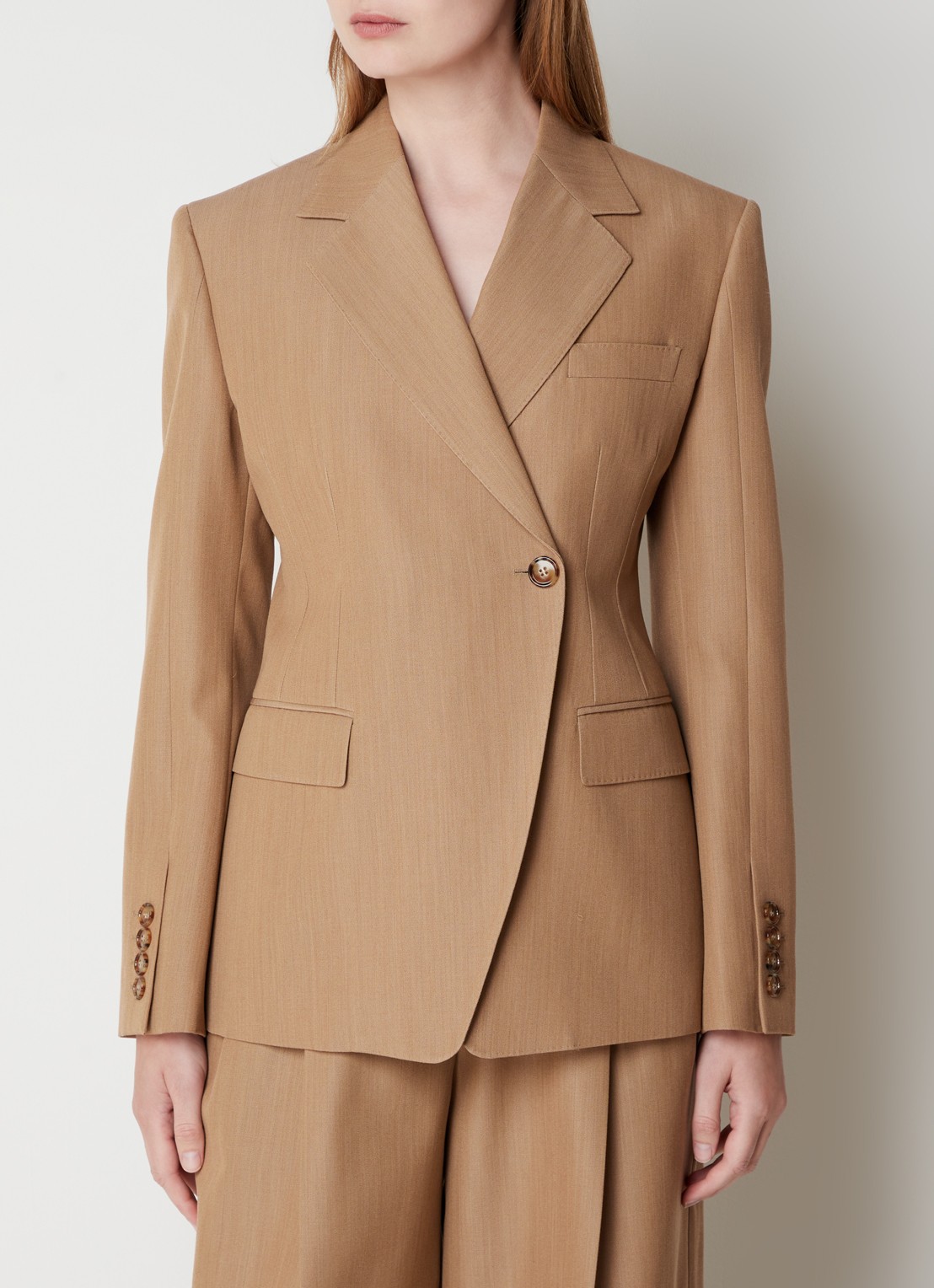 Burberry Claudette blazer in wolblend met klepzakken en schoudervulling - detail 4 camel