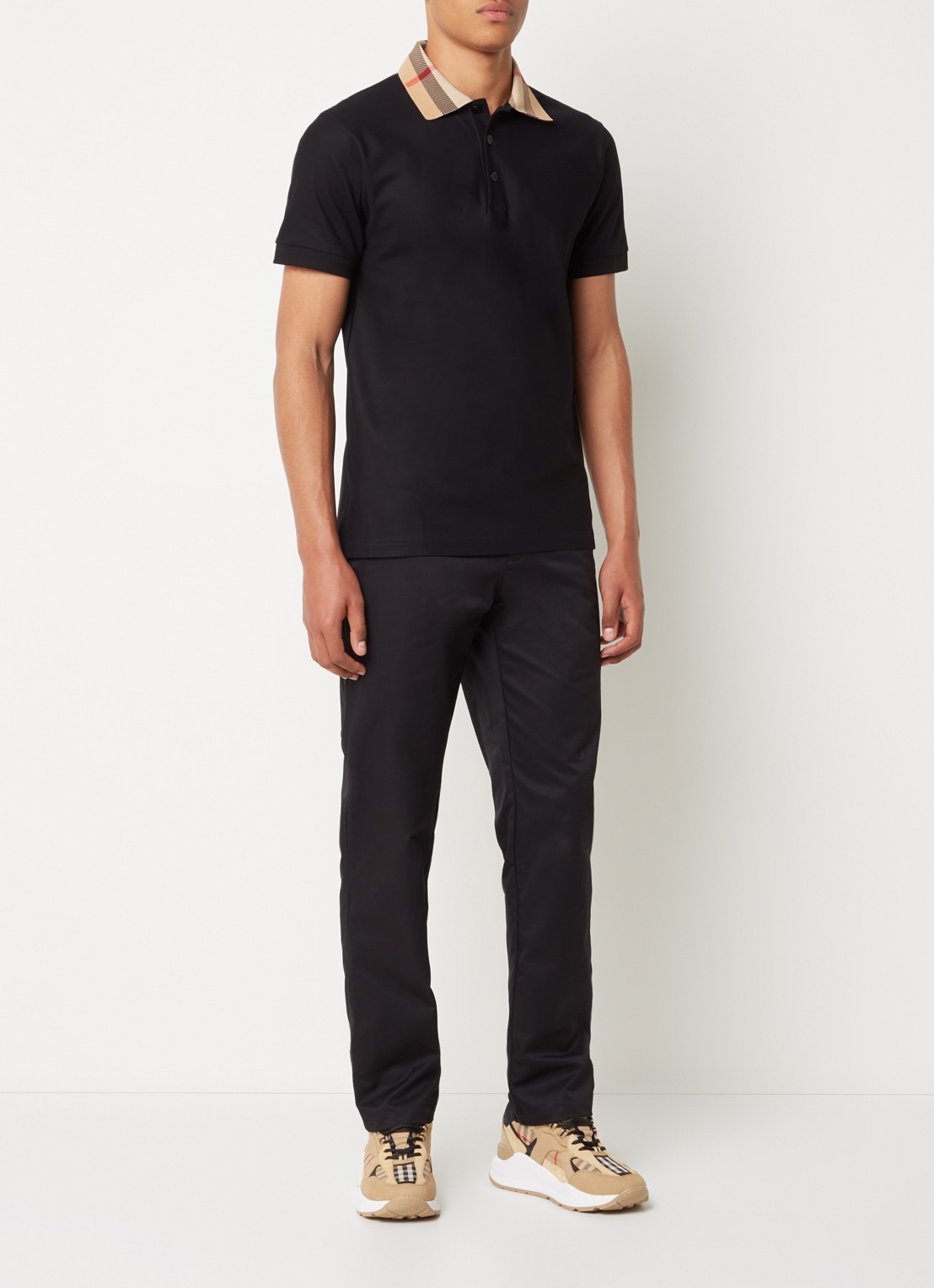 Burberry Cody regular fit polo met logoprint - voorkant 4 zwart