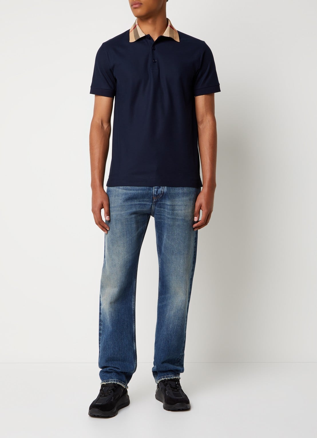 Burberry Cody regular fit polo met logoprint - voorkant 2 donkerblauw
