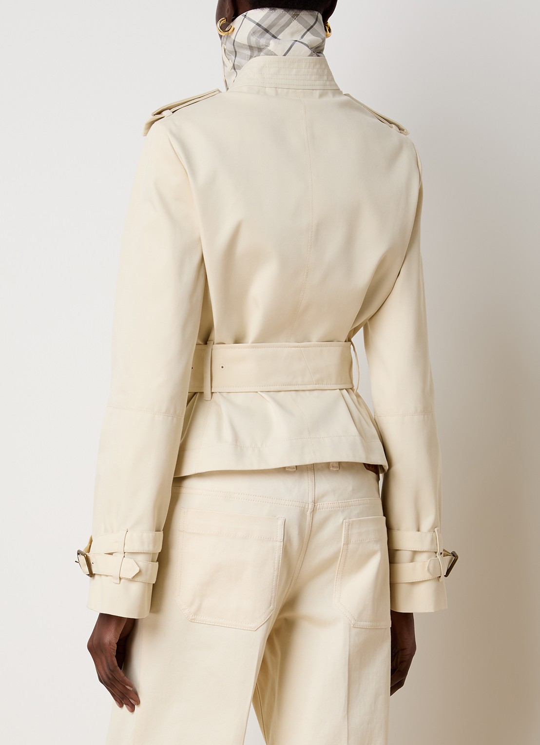 Burberry Cropped double-breasted trenchcoat met ceintuur - achterkant 3 creme
