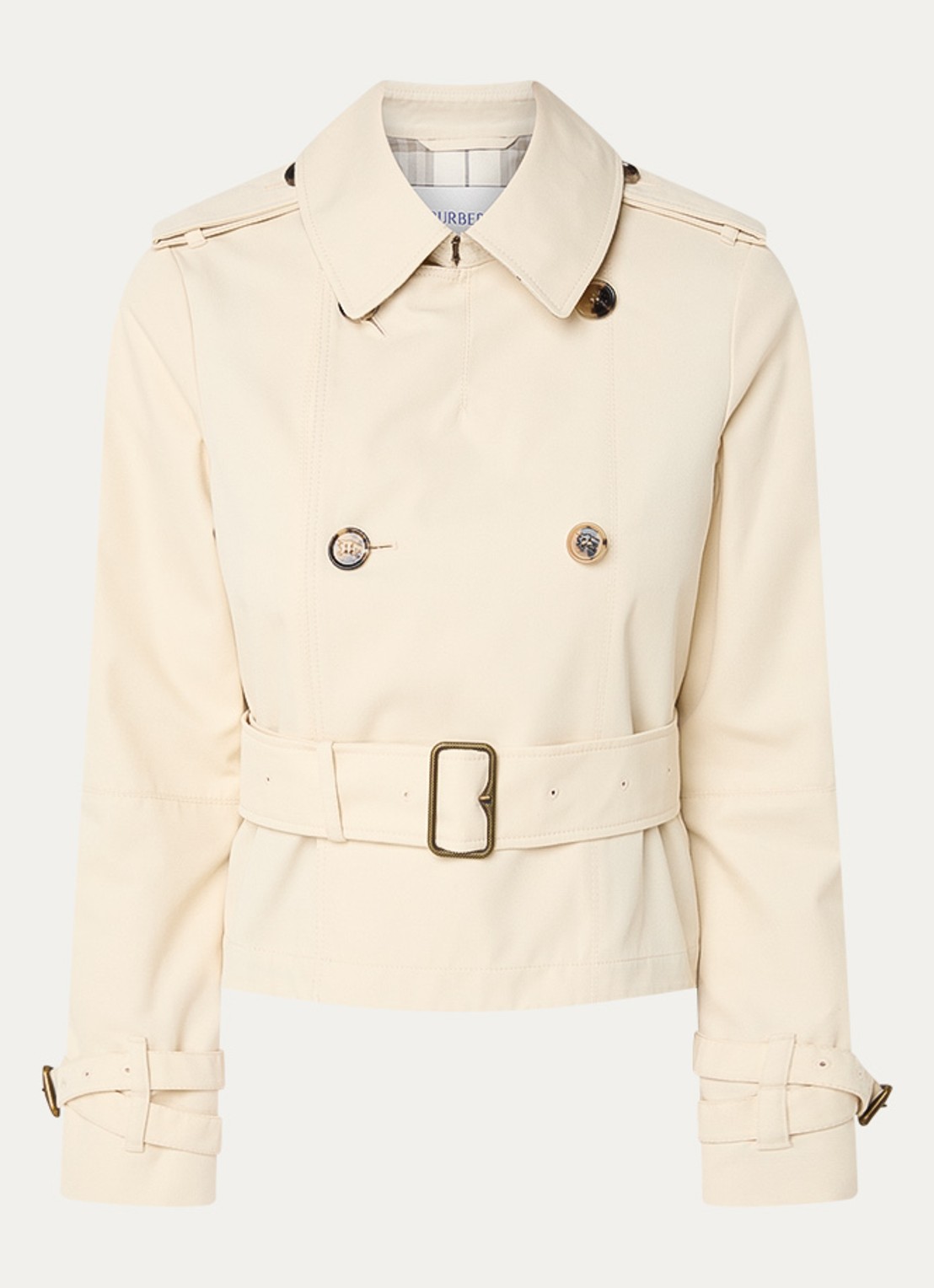 Burberry Cropped double-breasted trenchcoat met ceintuur - voorkant creme