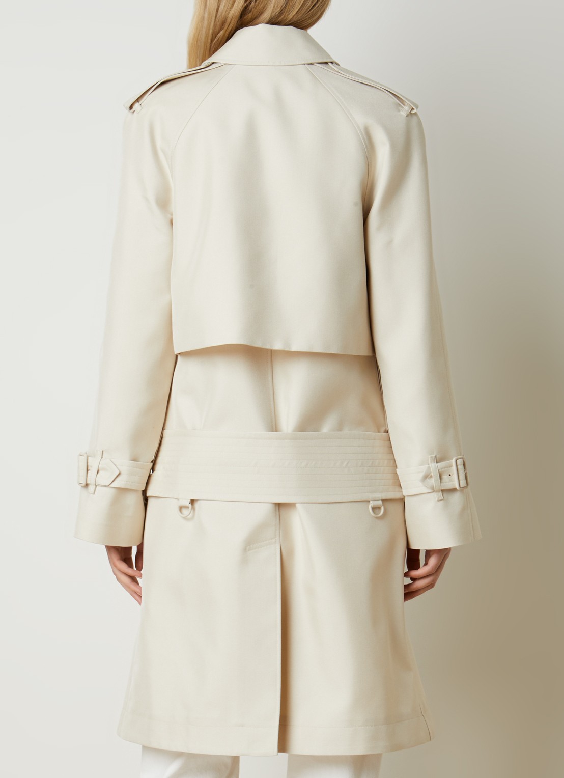 Burberry Double-breasted trenchcoat in zijdeblend met ceintuur - achterkant creme