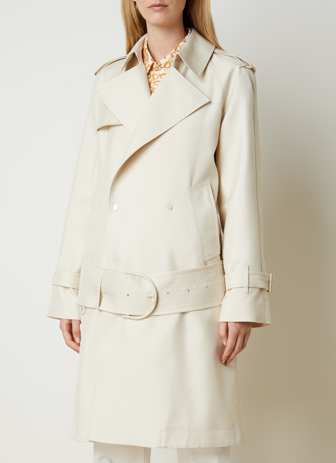 Burberry Double-breasted trenchcoat in zijdeblend met ceintuur - detail 2 creme