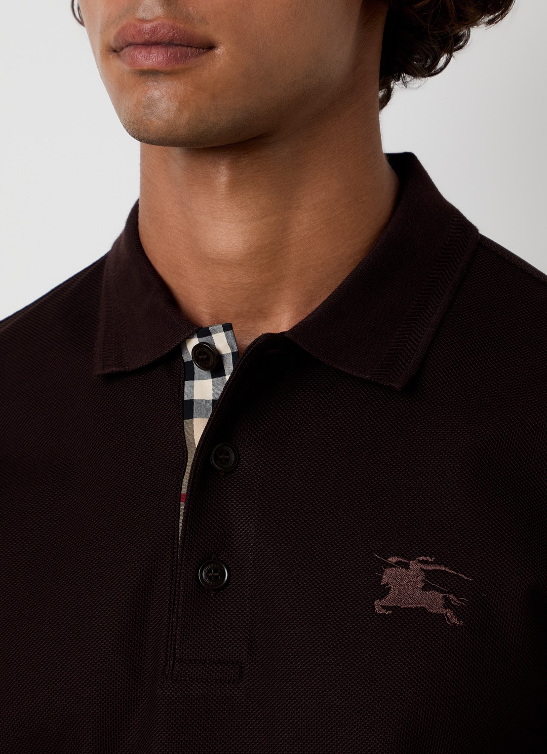 Burberry Eddie regular fit polo met logo - detail 4 donkerbruin