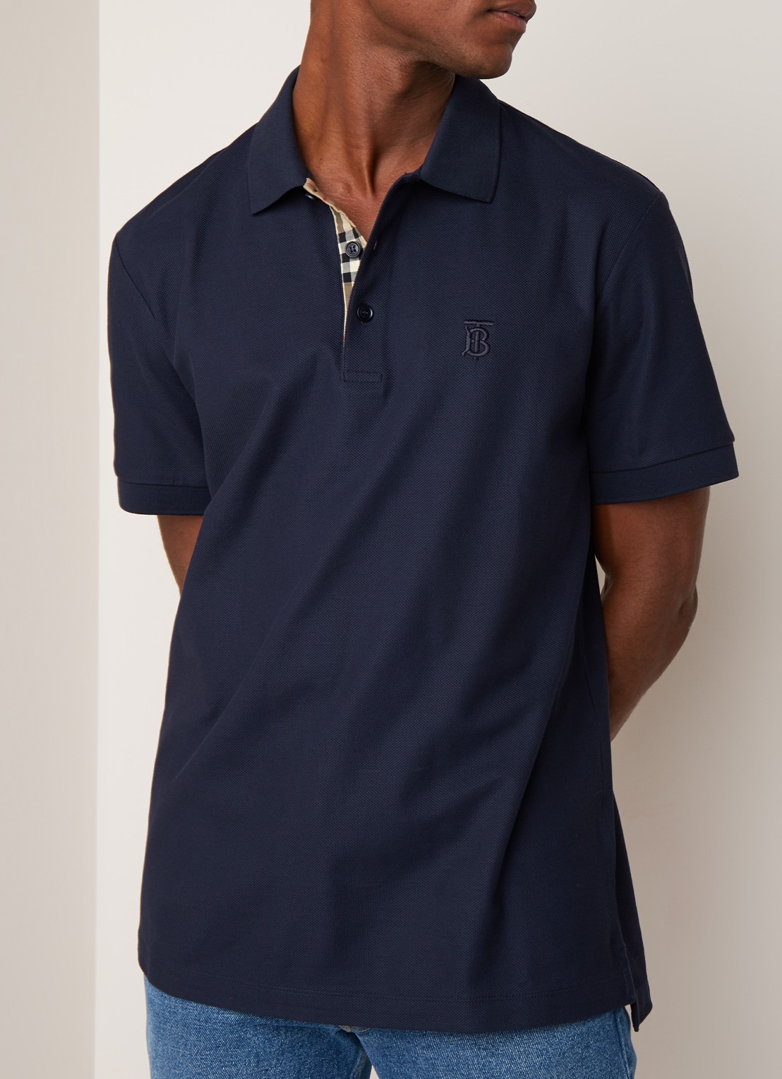 Burberry Eddie regular fit polo van piqué katoen - detail 3 donkerblauw