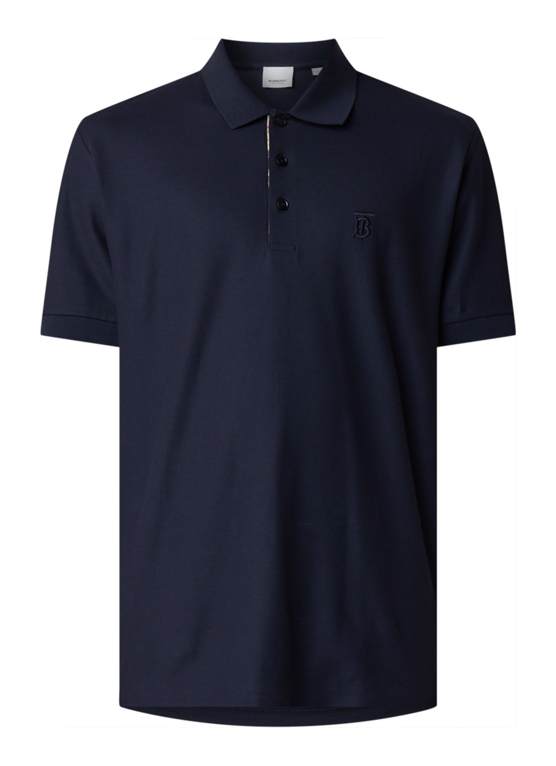 Burberry Eddie regular fit polo van piqué katoen - voorkant donkerblauw