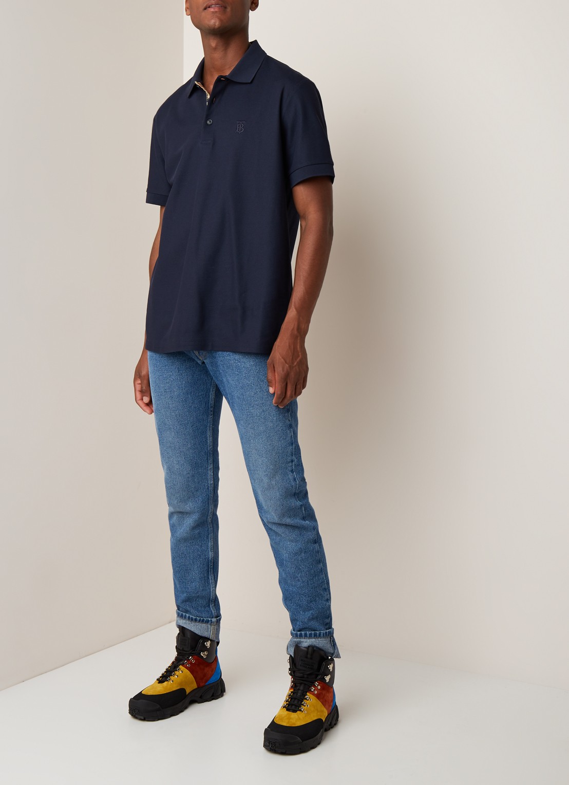Burberry Eddie regular fit polo van piqué katoen - voorkant 2 donkerblauw