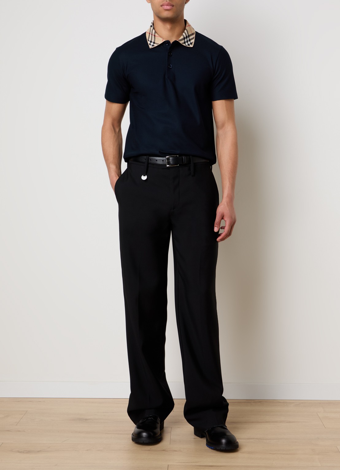 Burberry Evan regular fit polo met stretch - voorkant 3 donkerblauw