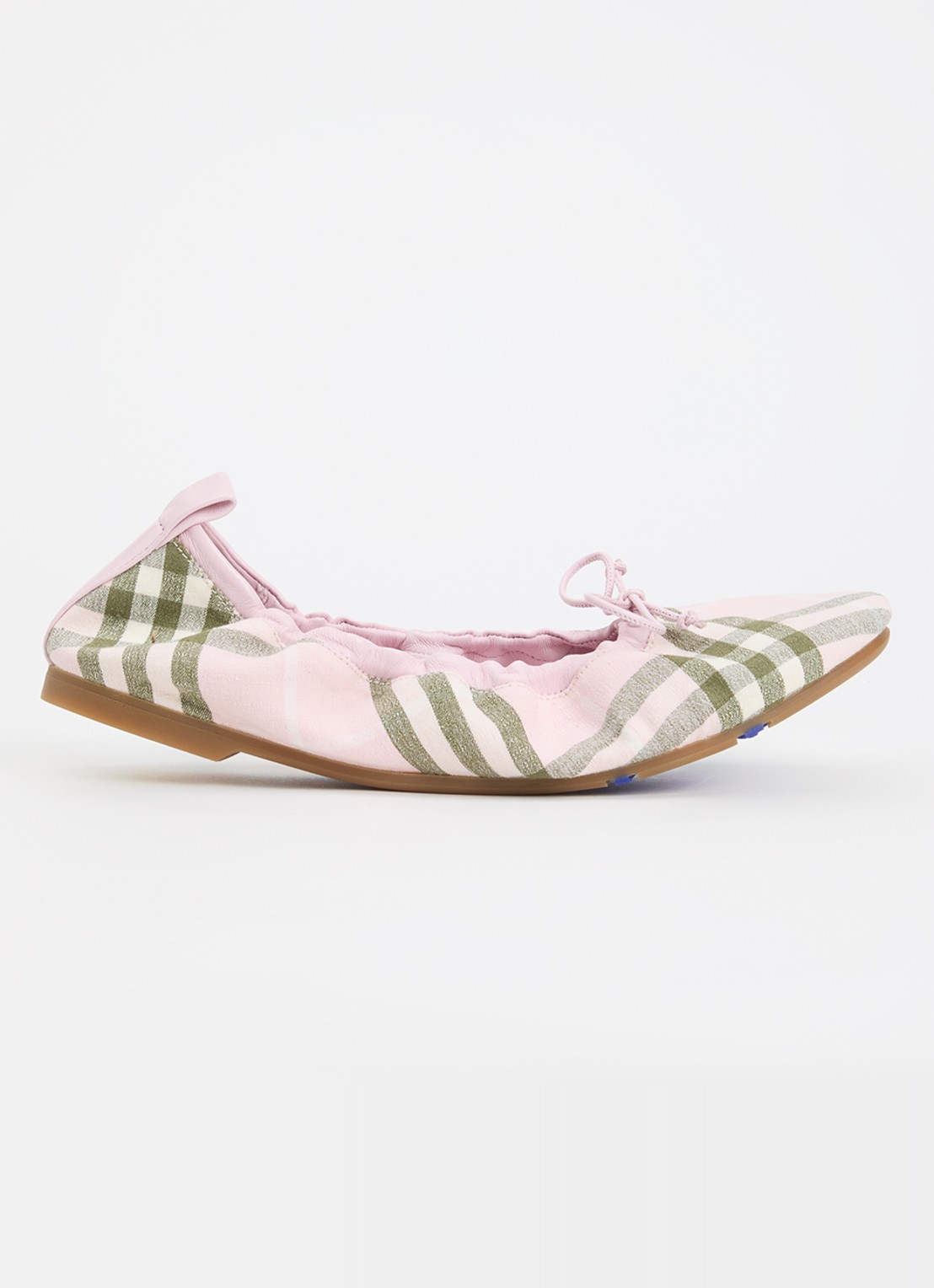 Burberry Fawn ballerina met details van lamsleer en ruitdessin - voorkant lichtroze