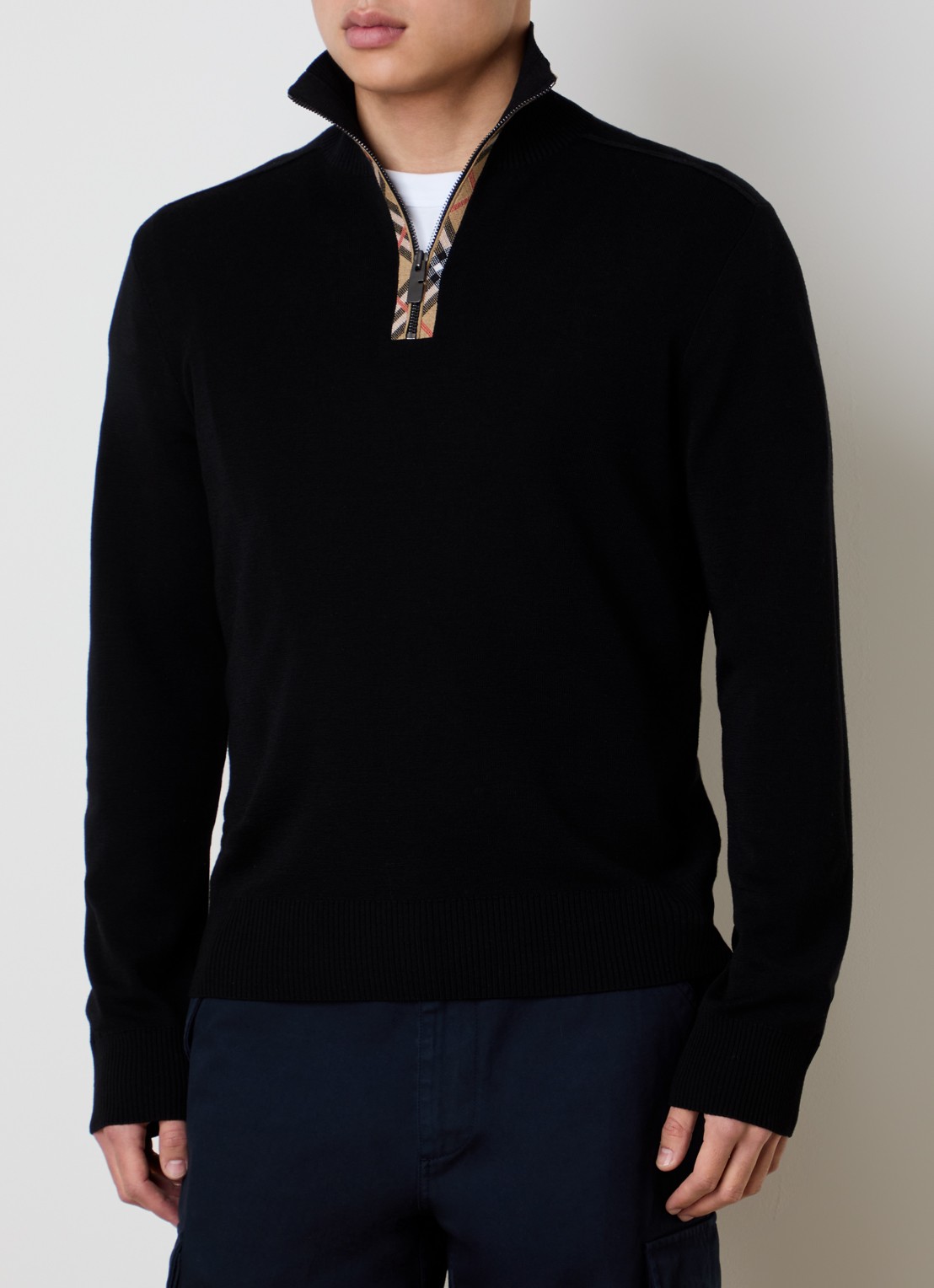 Burberry Fijngebreide pullover van wol met halve rits - detail 3 zwart