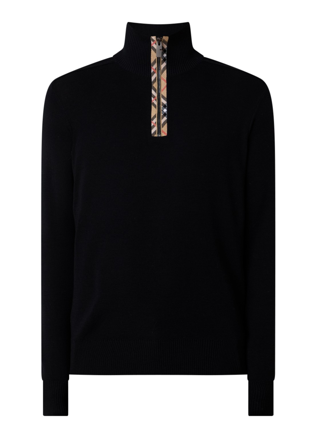 Burberry Fijngebreide pullover van wol met halve rits - voorkant zwart