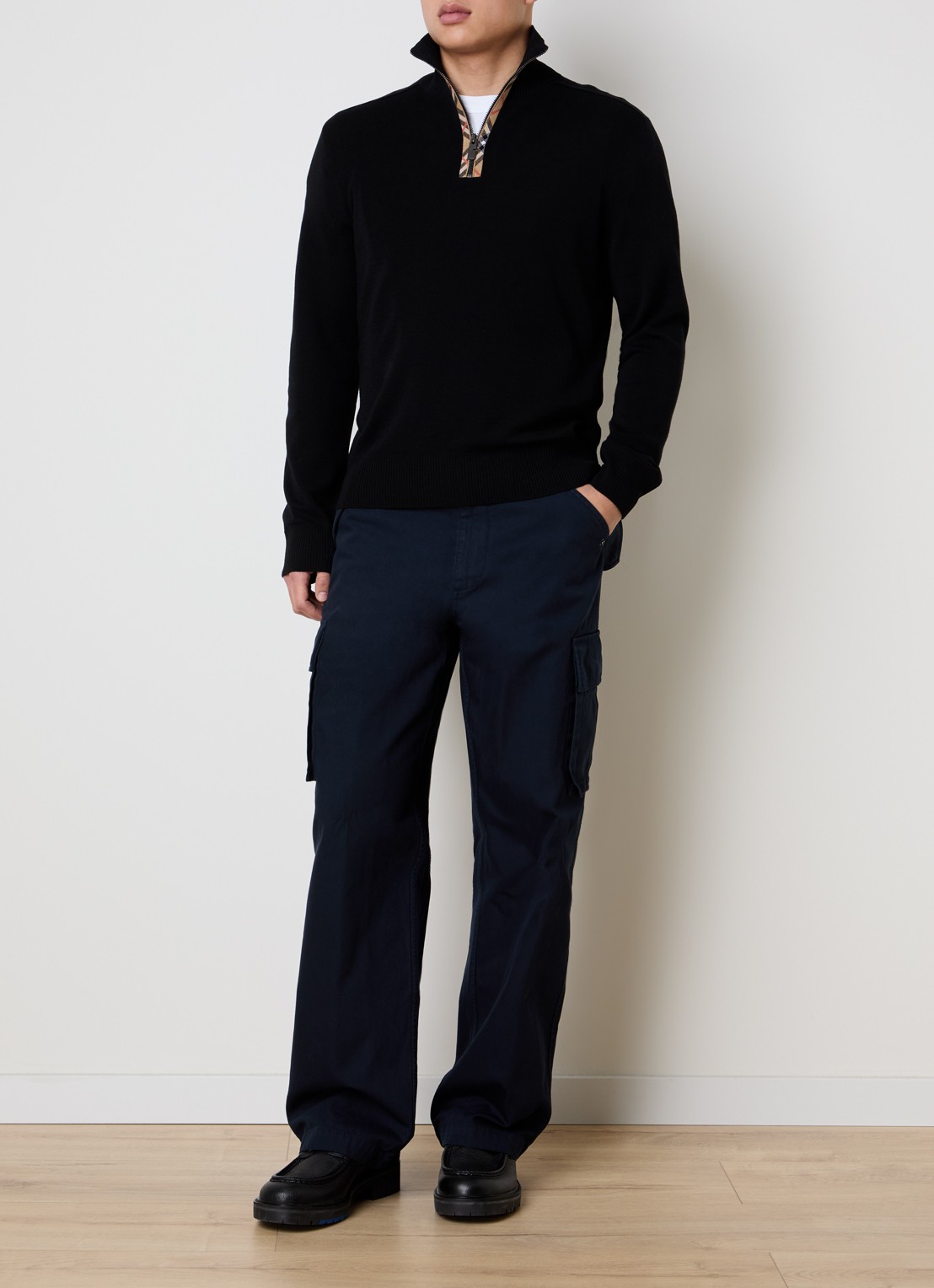 Burberry Fijngebreide pullover van wol met halve rits - voorkant 2 zwart