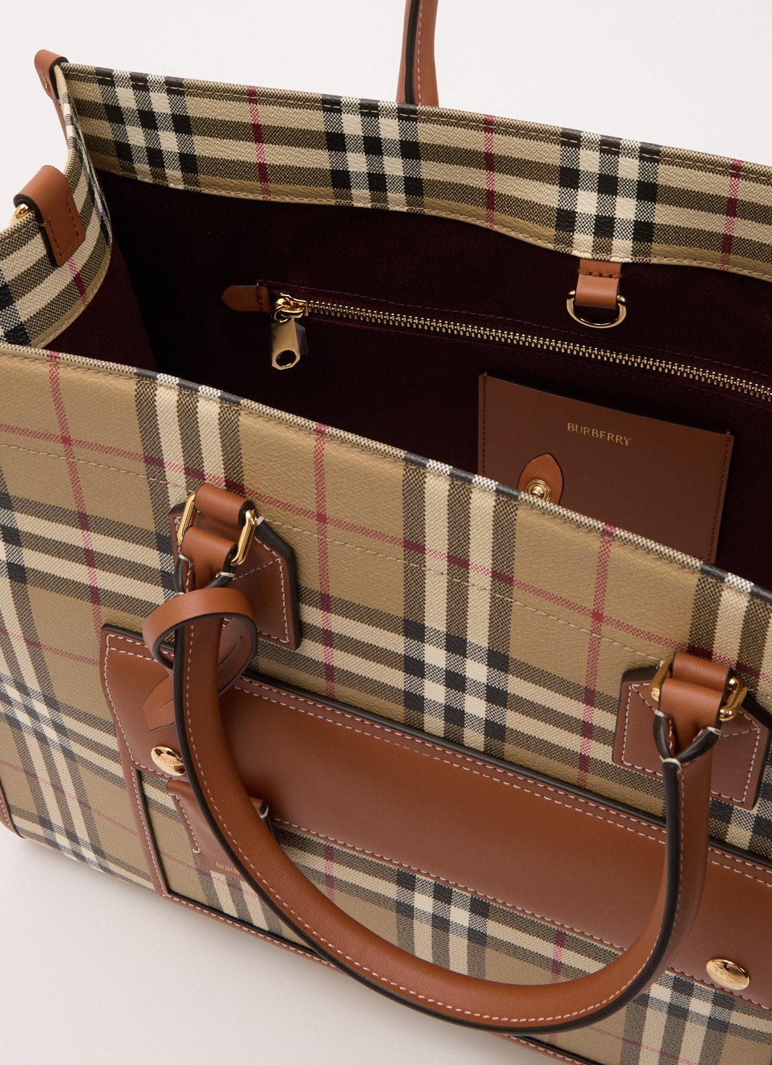 Burberry Freya Medium shopper met ruitdessin en kalfsleren details - detail 5 khaki