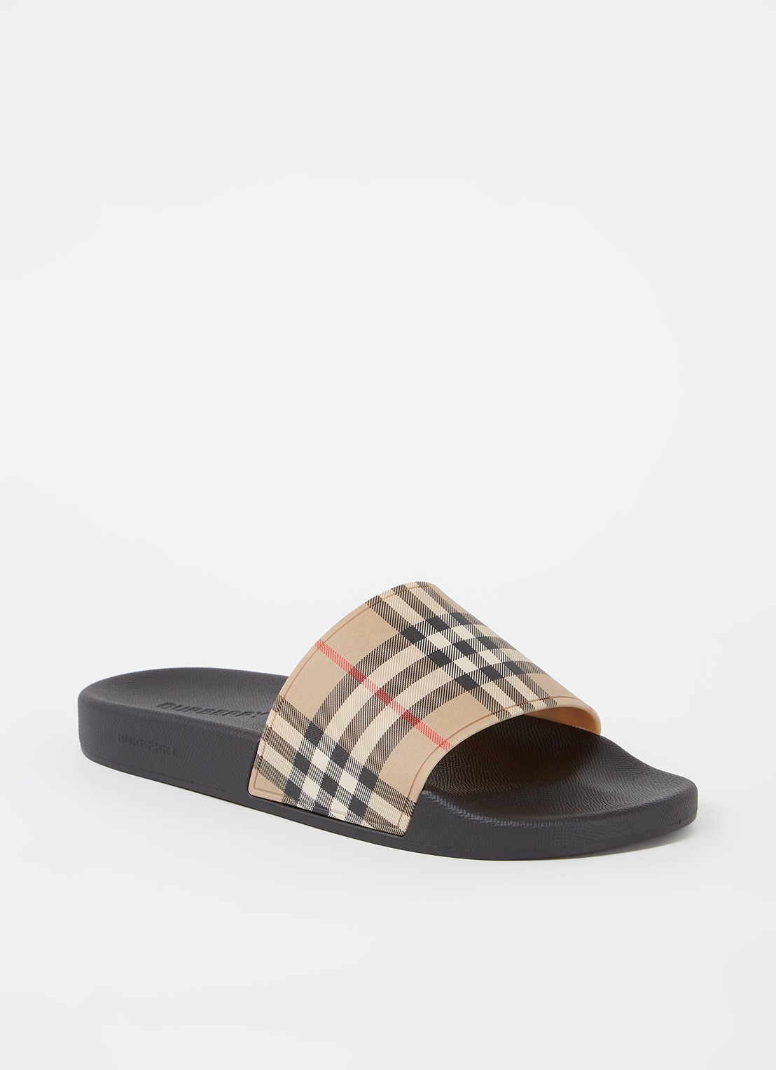 Burberry Furley slipper met ruitdessin - voorkant beige