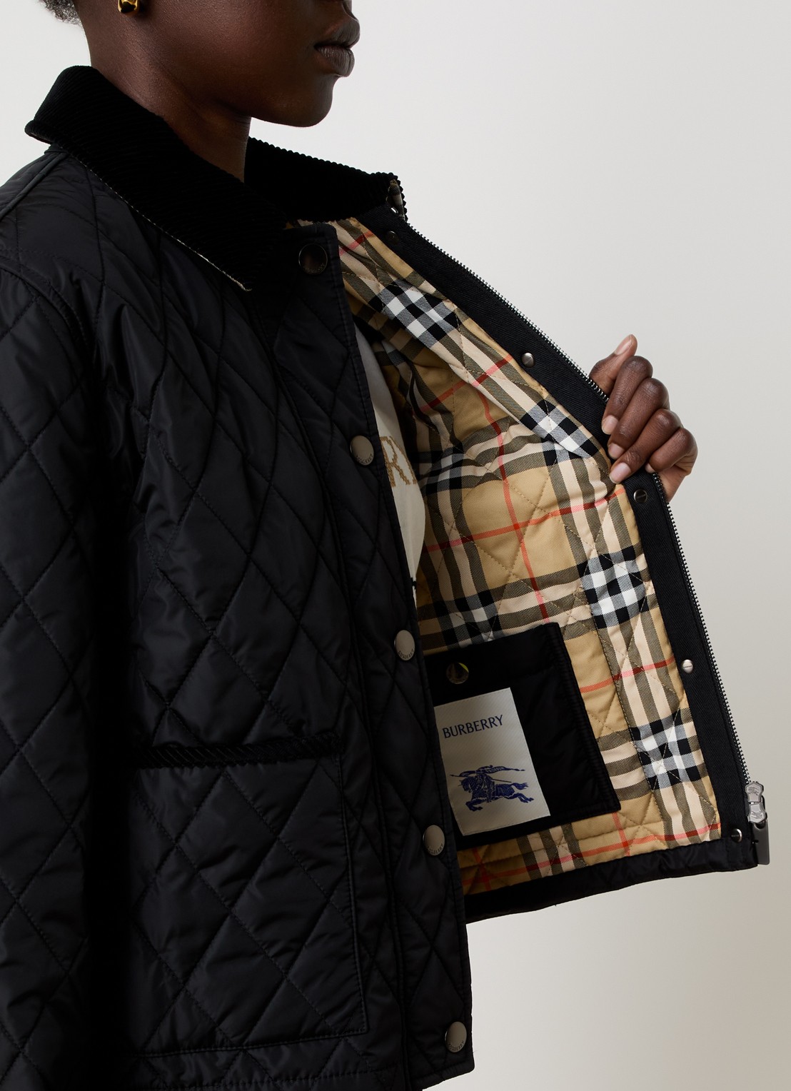 Burberry Gewatteerd jack met quilt patroon en opgestikte zakken - detail 3 zwart