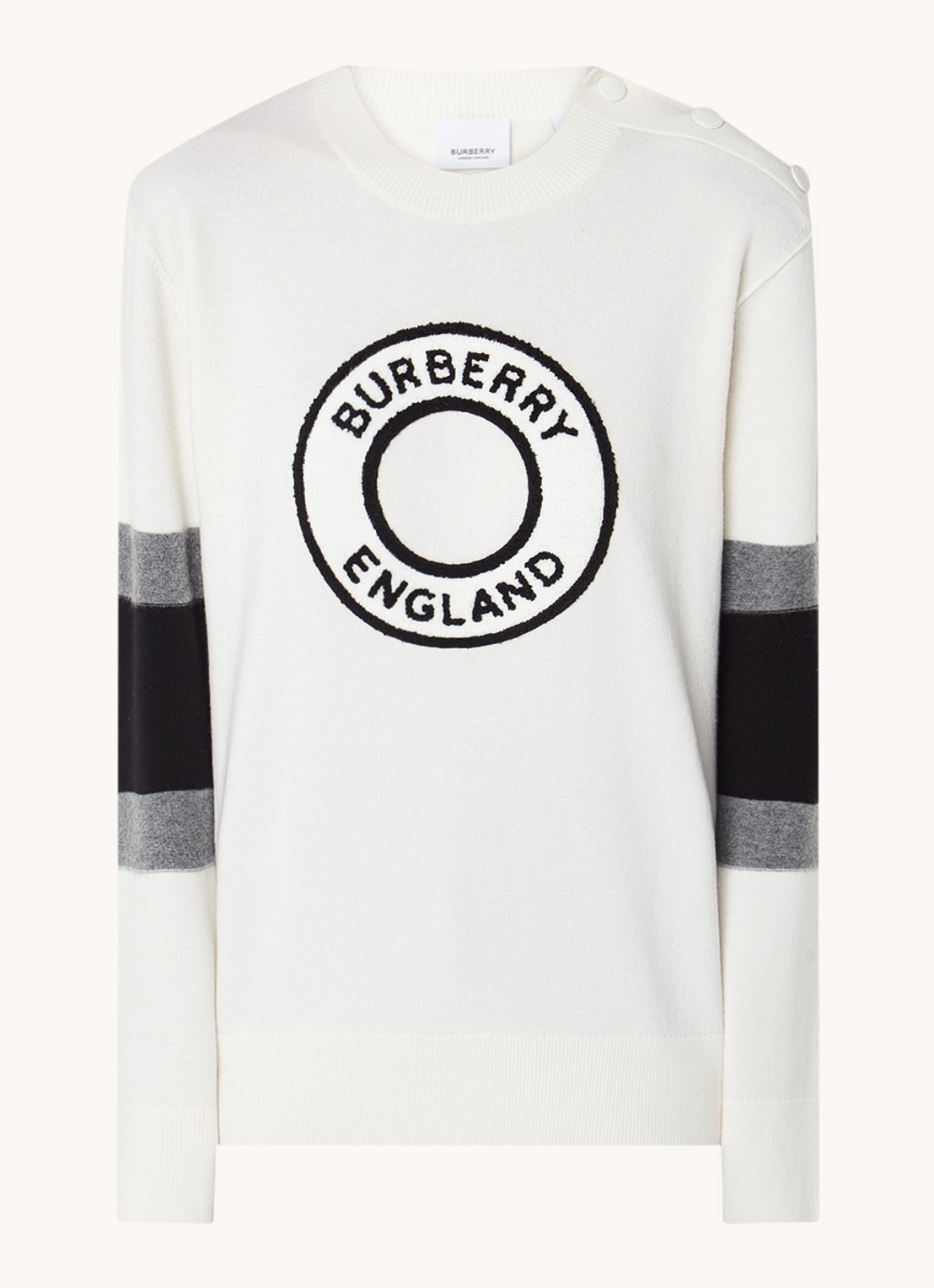 Burberry Hadley fijngebreide trui in kasjmierblend met logo - voorkant 3 gebroken wit