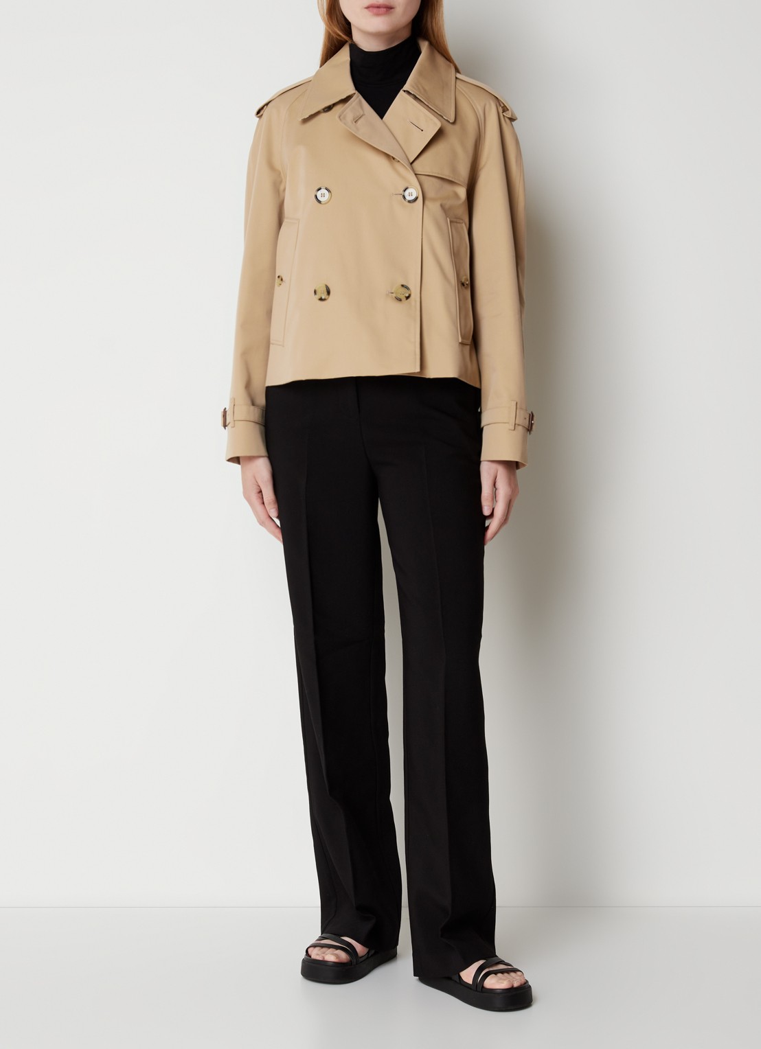 Burberry Haltye double-breasted trenchcoat met steekzakken - voorkant 6 donkerbeige