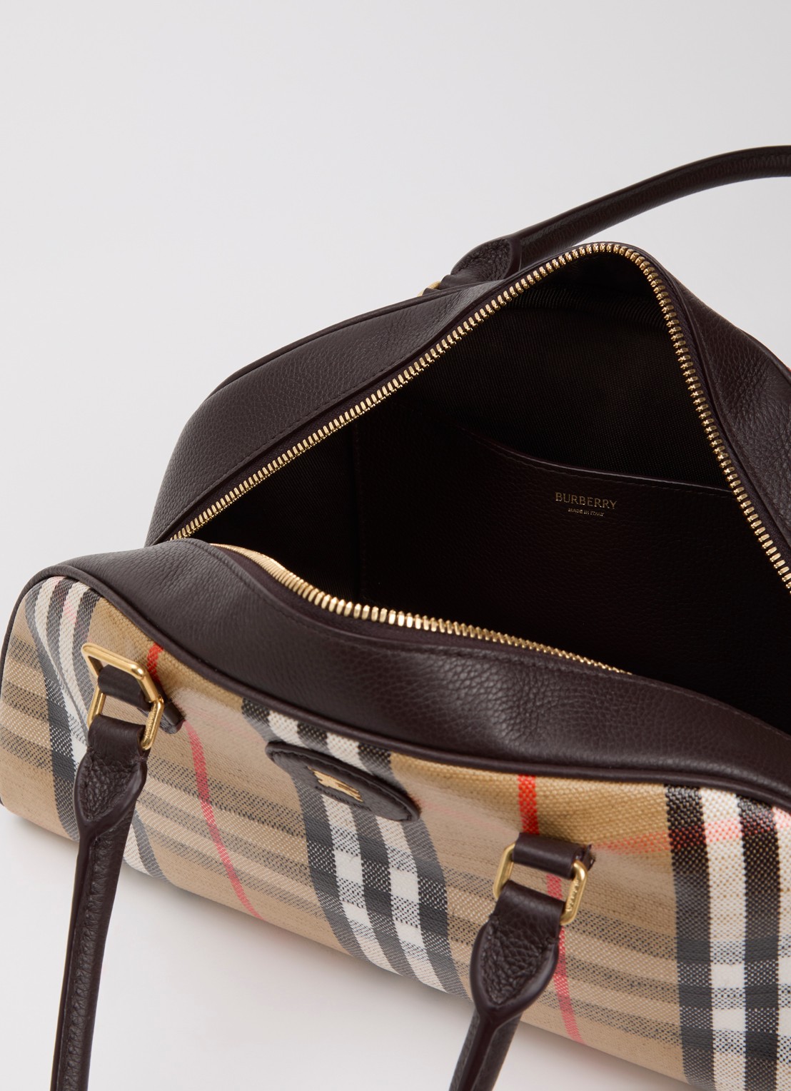 Burberry Highlands handtas met kalfsleren details en ruitdessin  - detail 5 zand