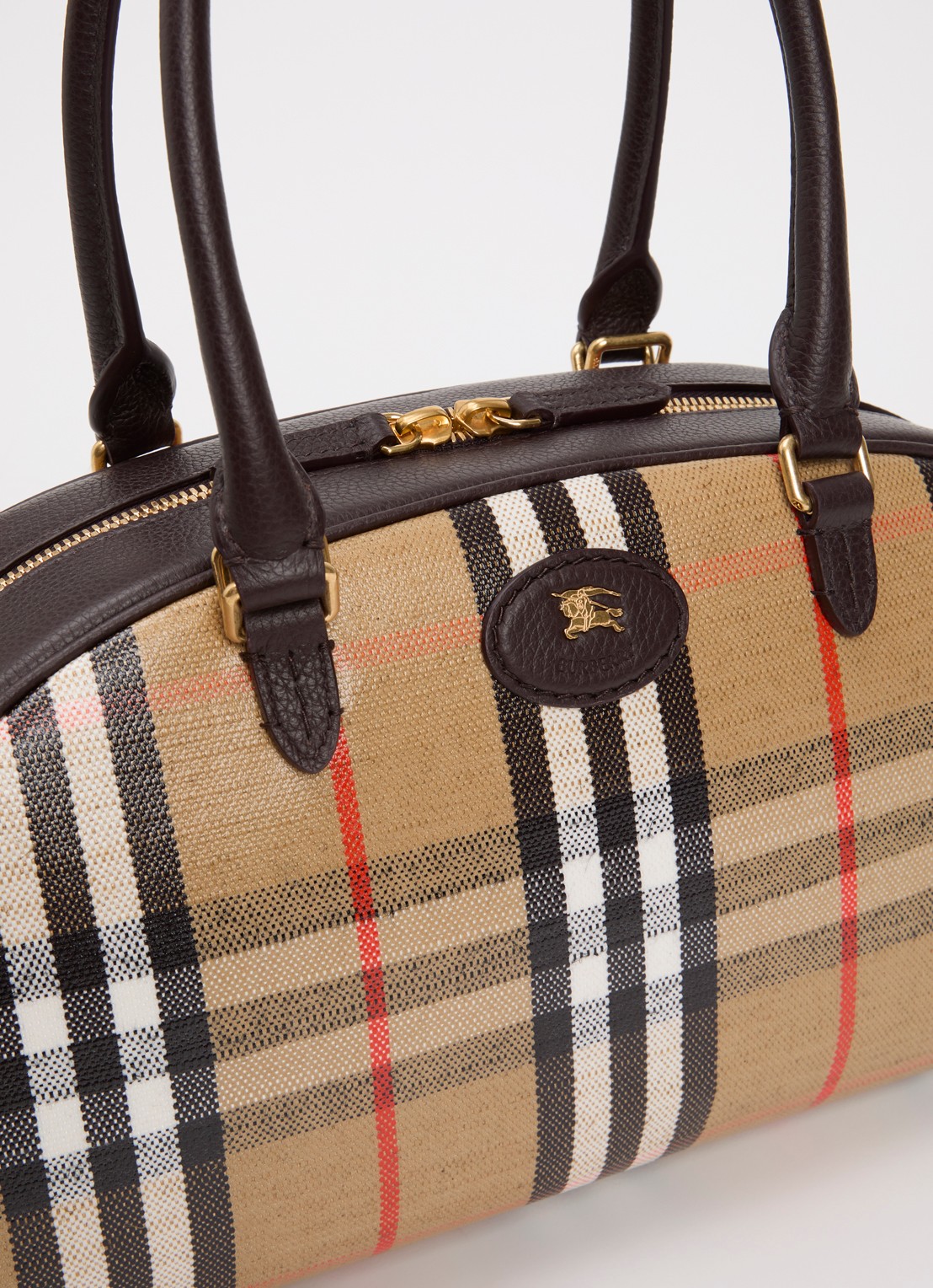 Burberry Highlands handtas met kalfsleren details en ruitdessin  - detail 7 zand