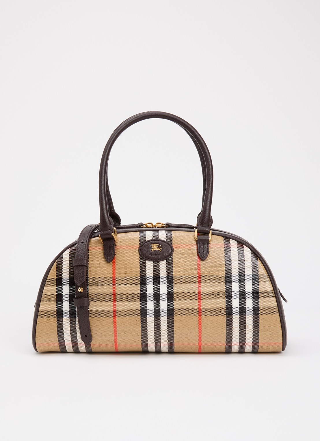 Burberry Highlands handtas met kalfsleren details en ruitdessin  - voorkant 2 zand