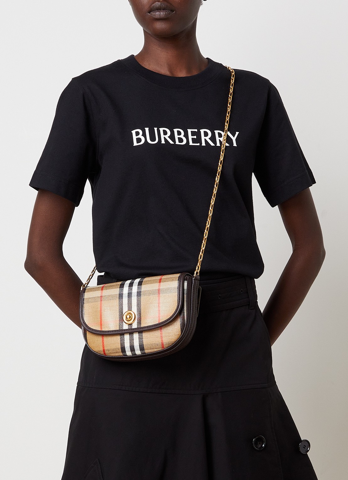 Burberry Highlands mini crossbodytas met details van kalfsleer  - voorkant 2 bruin