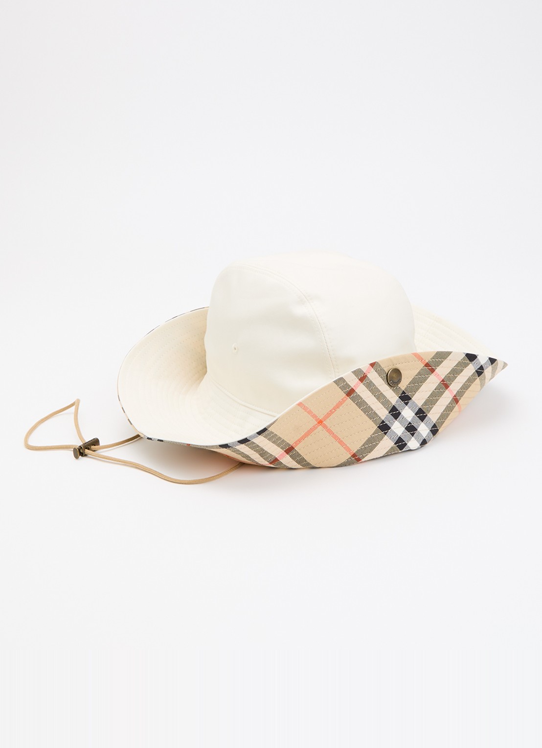 Burberry Hoed met ruitdessin en logoborduring - voorkant ivoor