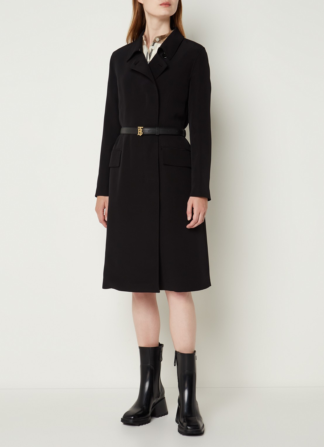 Burberry Holyfield mantel met strikceintuur en klepzakken  - detail zwart