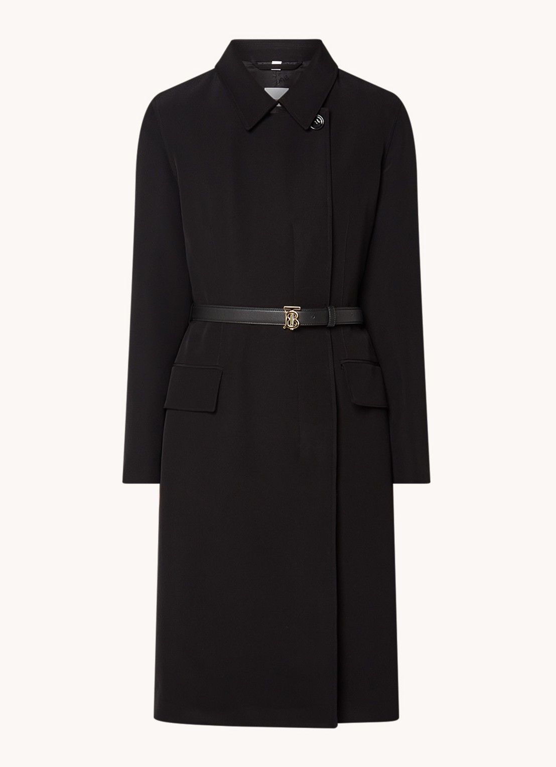 Burberry Holyfield mantel met strikceintuur en klepzakken  - voorkant 3 zwart