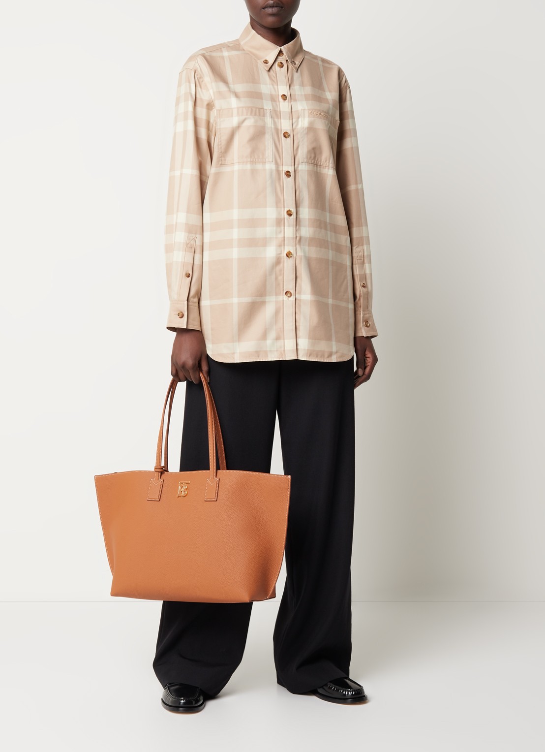 Burberry Ivana blouse met borstzakken en ruitdessin - voorkant 5 donkerbeige