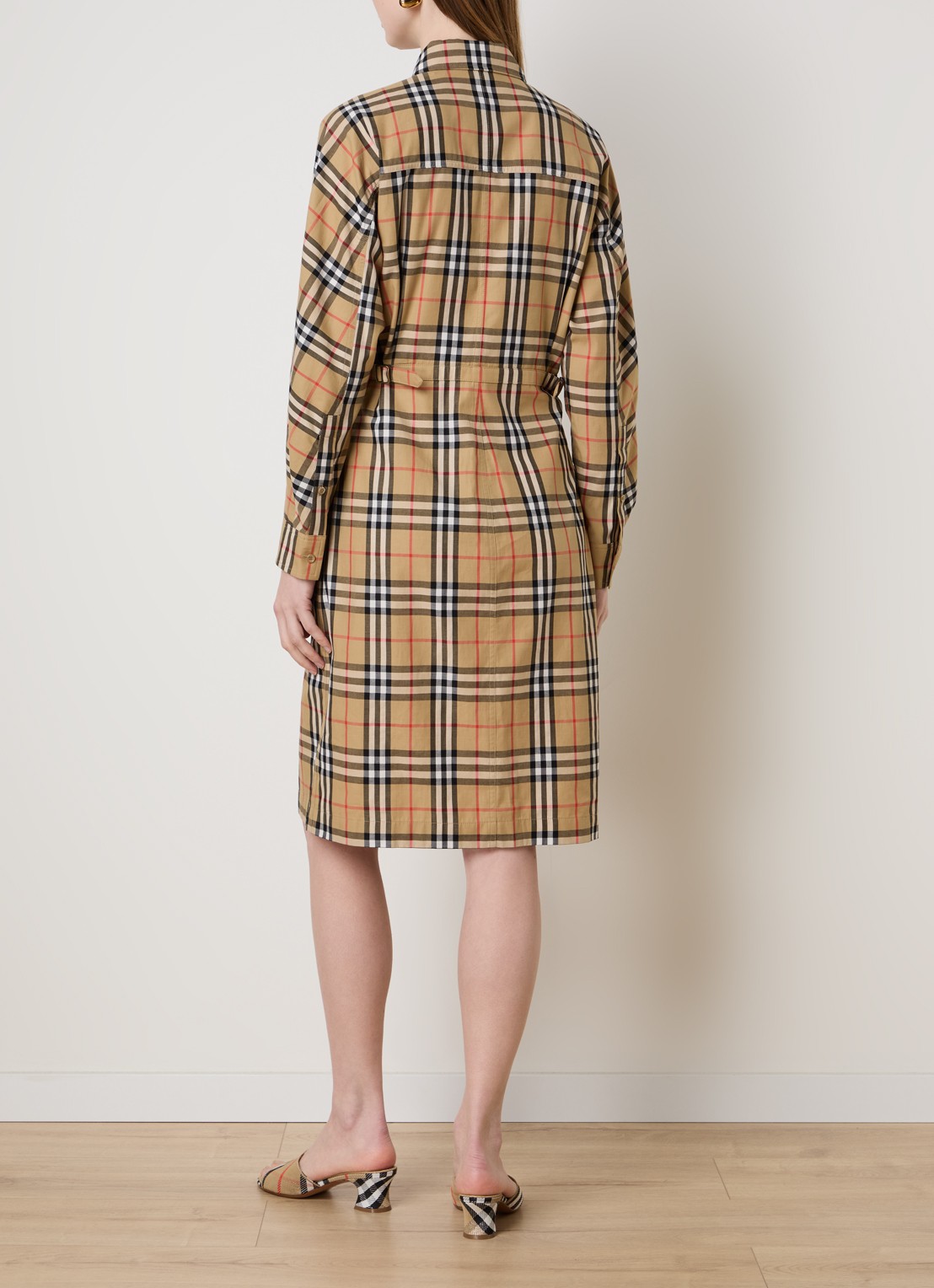 Burberry June midi blousejurk met ruitdessin - achterkant zand