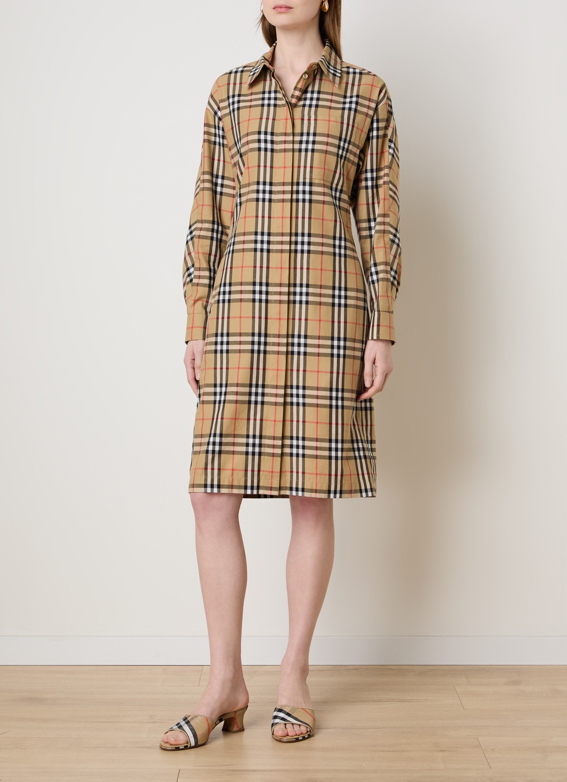 Burberry June midi blousejurk met ruitdessin - detail 2 zand