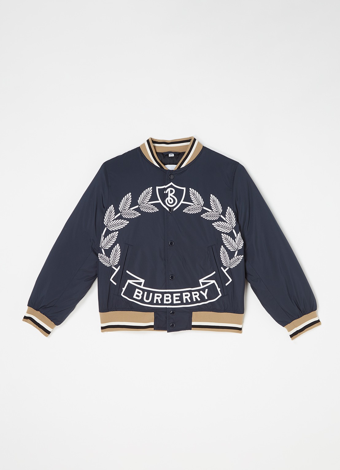Burberry Kaziah bomberjack met donsvulling en logoprint - voorkant donkerblauw