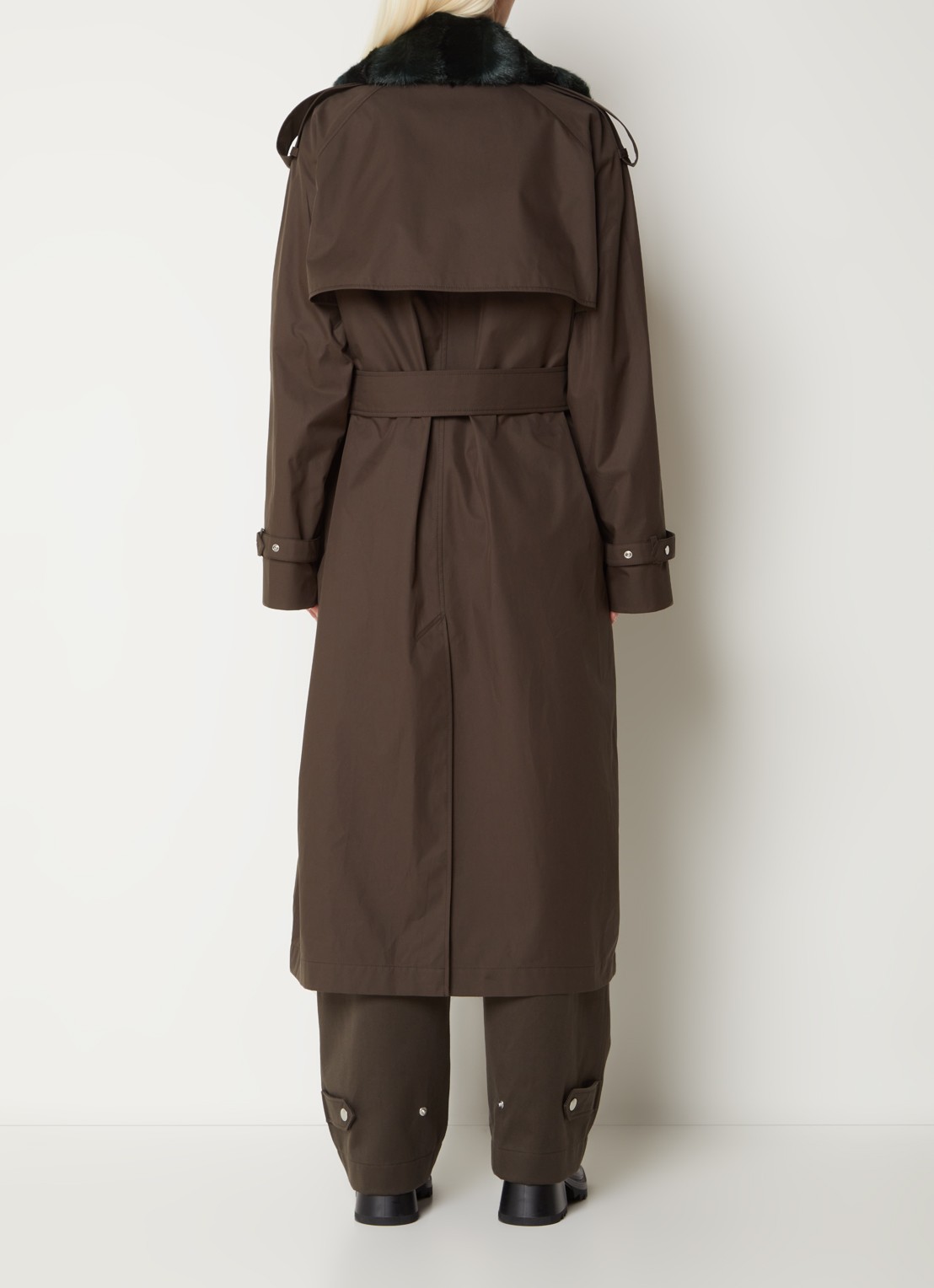 Burberry Kennington oversized double-breasted trenchcoat met kraag van imitatiebont - achterkant 4 bronsgroen