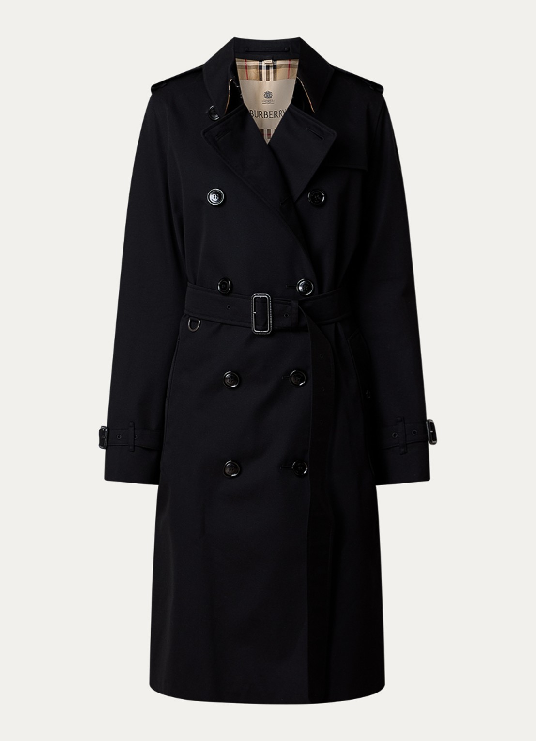 Burberry Kensington trenchcoat met ceintuur - voorkant 5 zwart