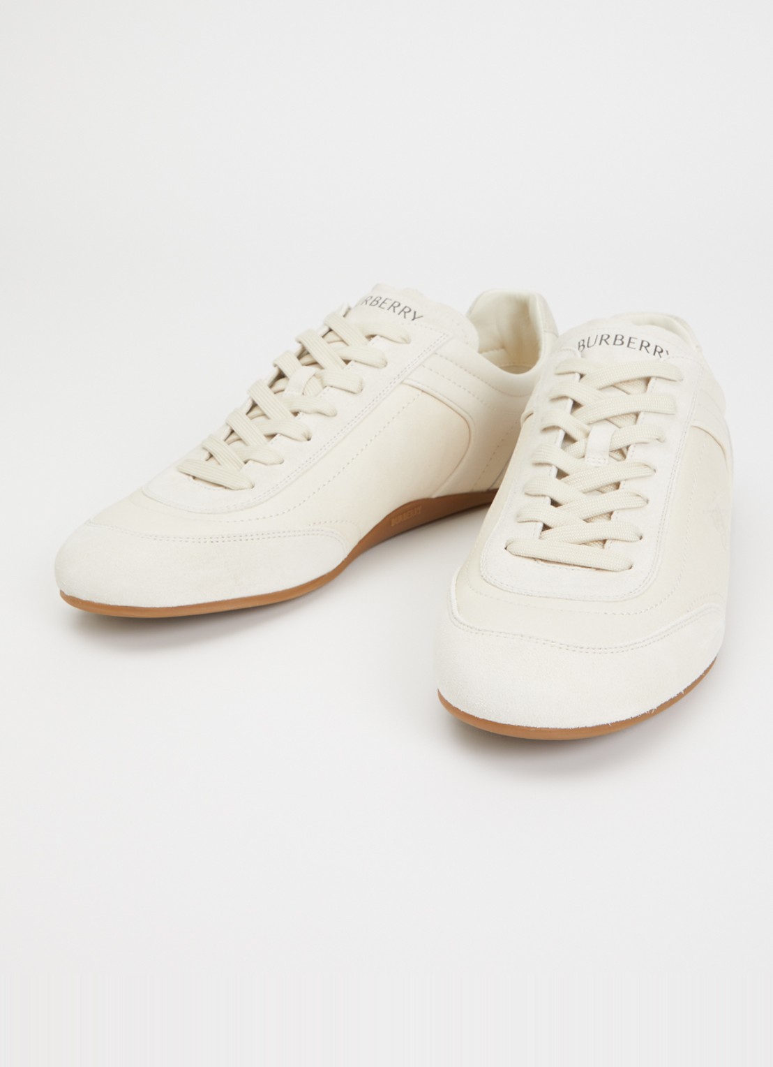 Burberry Knight sneaker van leer met details van suède - detail creme
