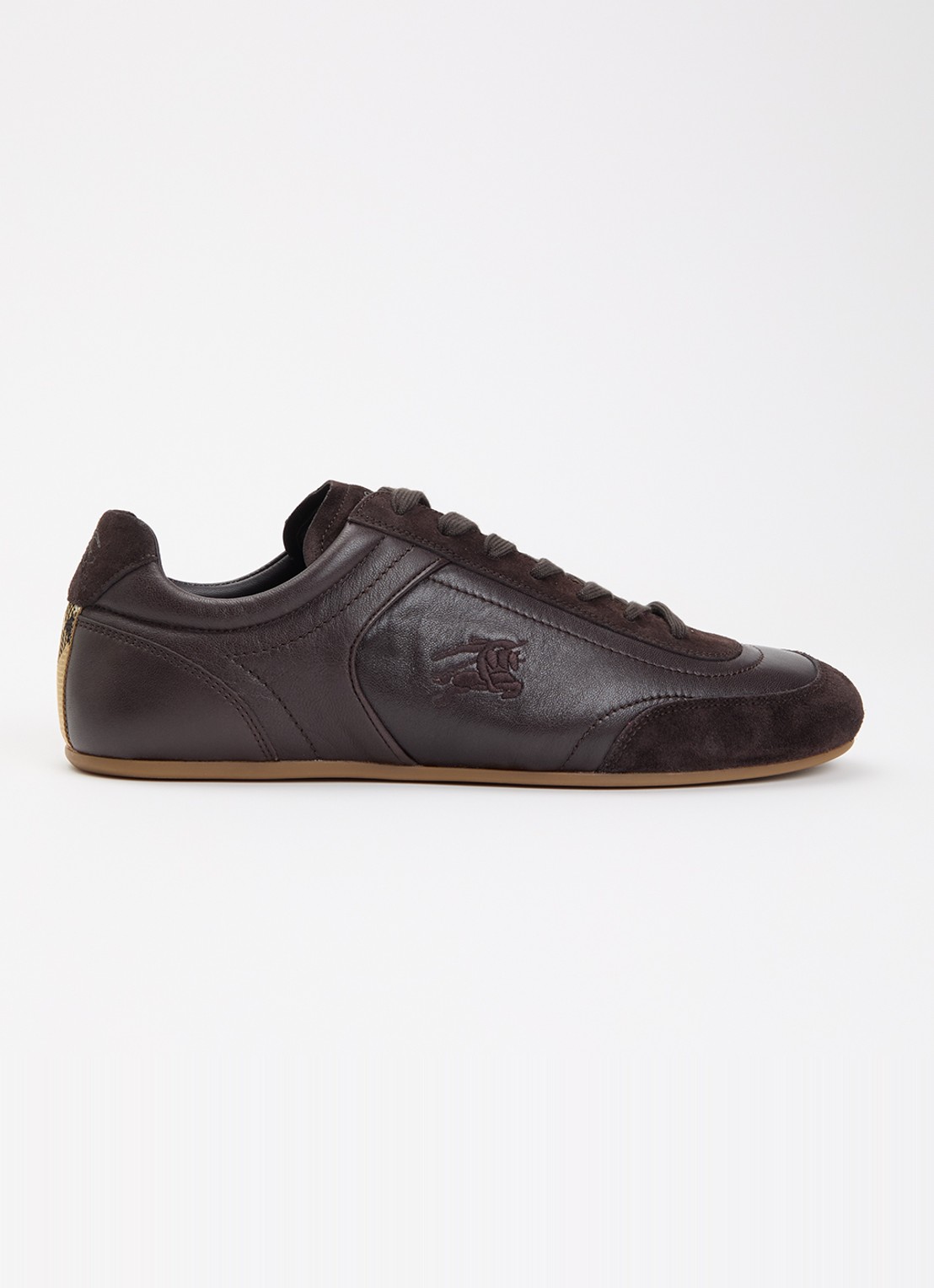 Burberry Knight sneaker van leer met details van suède - voorkant donkerbruin