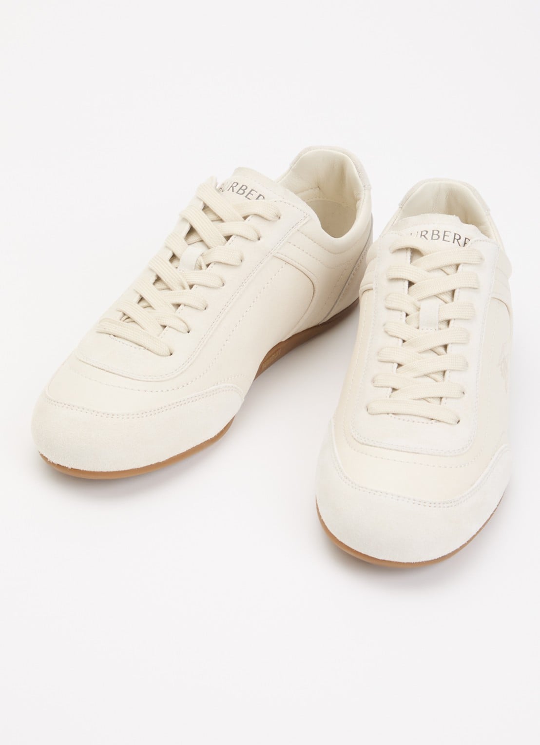 Burberry Knight sneaker van leer met details van suède - detail creme