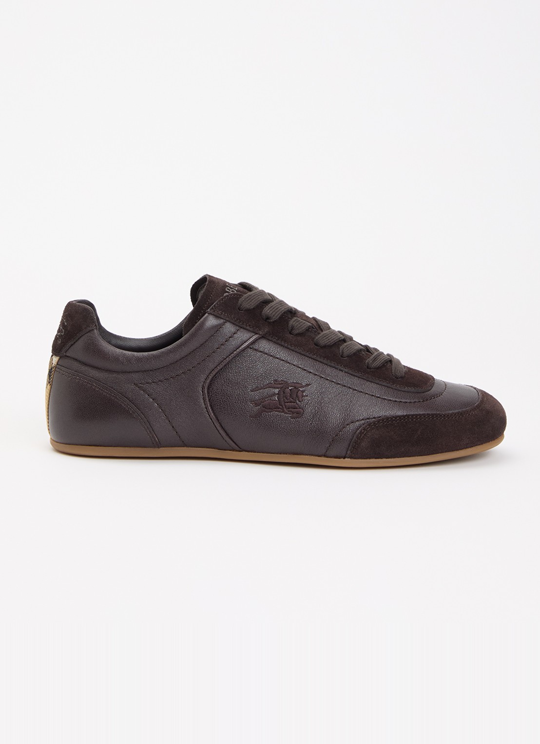 Burberry Knight sneaker van leer met details van suède - voorkant donkerbruin