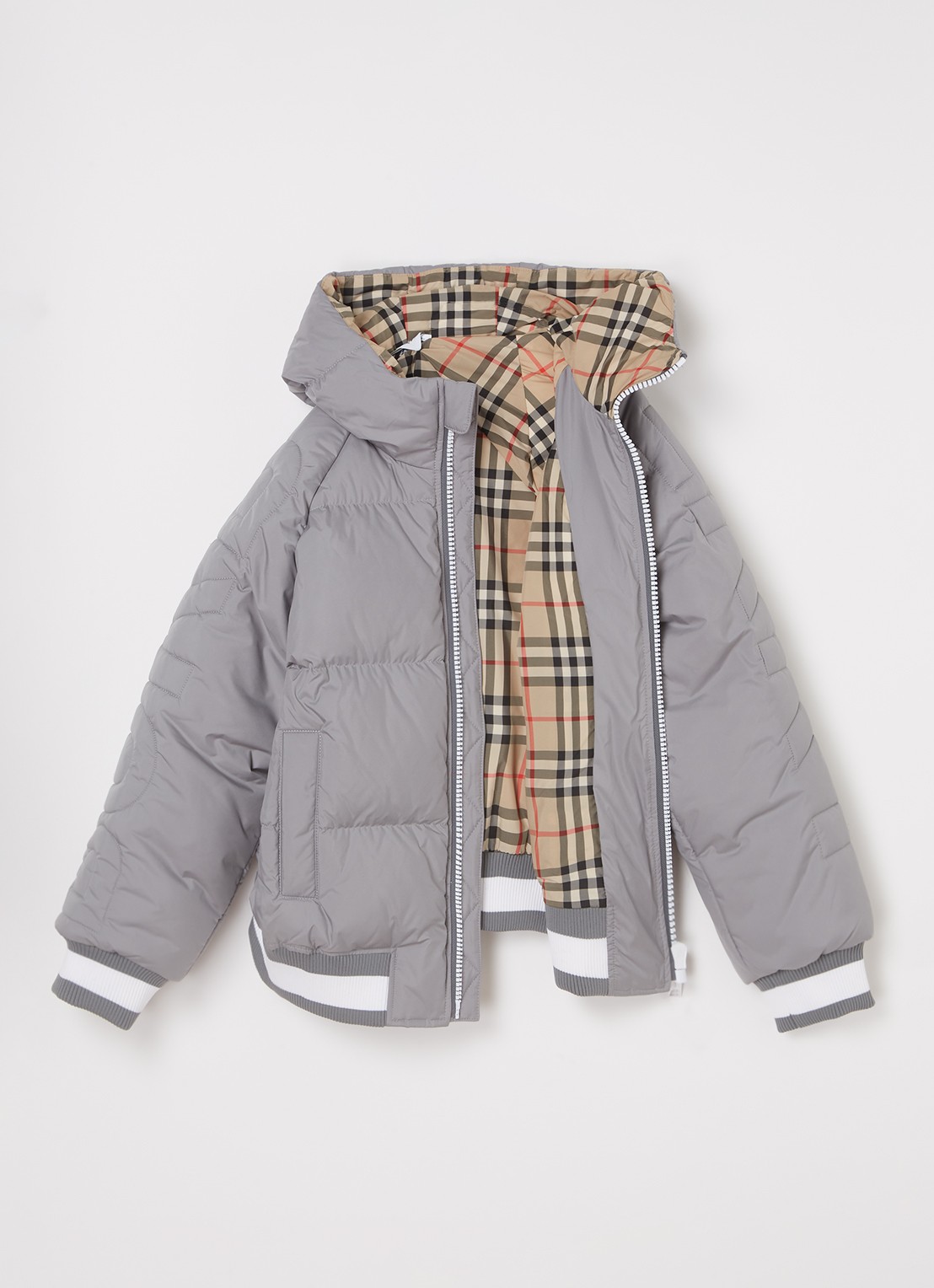 Burberry Landry gewatteerde jas met donsvulling en capuchon - voorkant 2 lichtgrijs