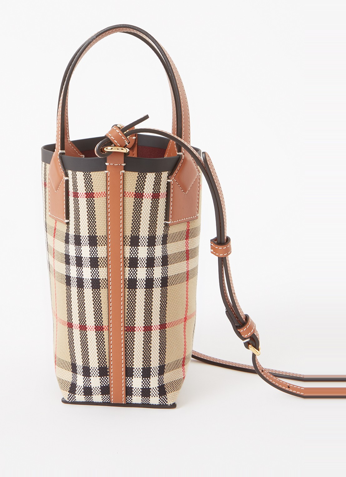 Burberry London Mini shopper met ruitdessin en kalfsleren details - detail 2 beige