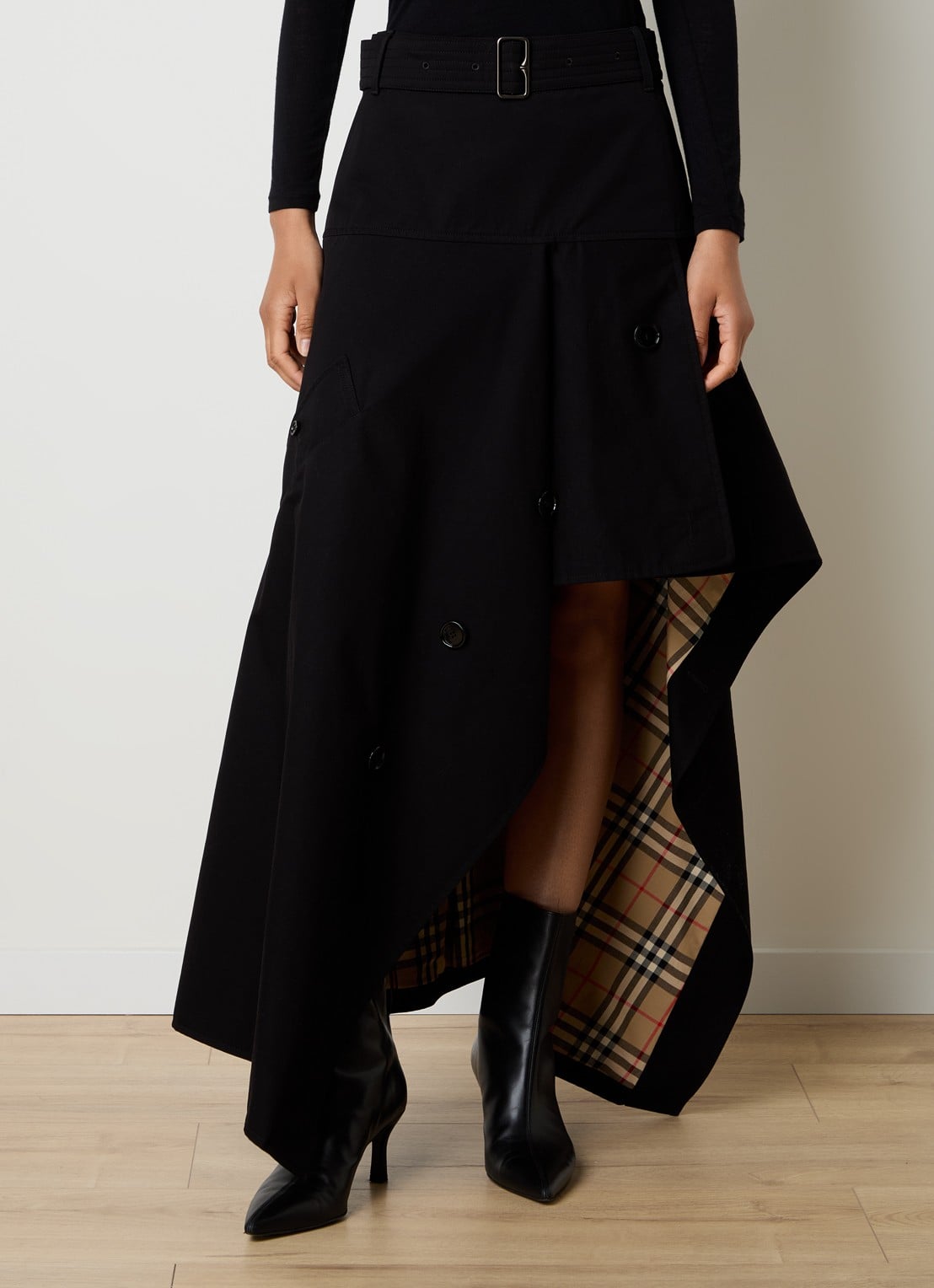 Burberry Maxi A-lijn rok met asymmetrische zoom - detail 4 zwart