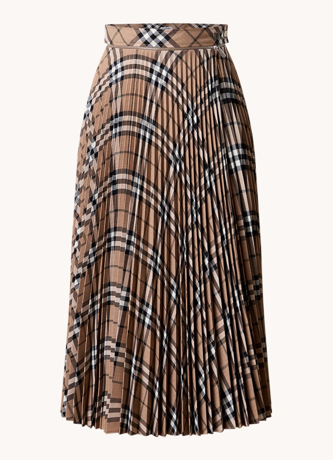 Burberry Midi rok in wolblend met plissé en ruitdessin - voorkant 4 beige