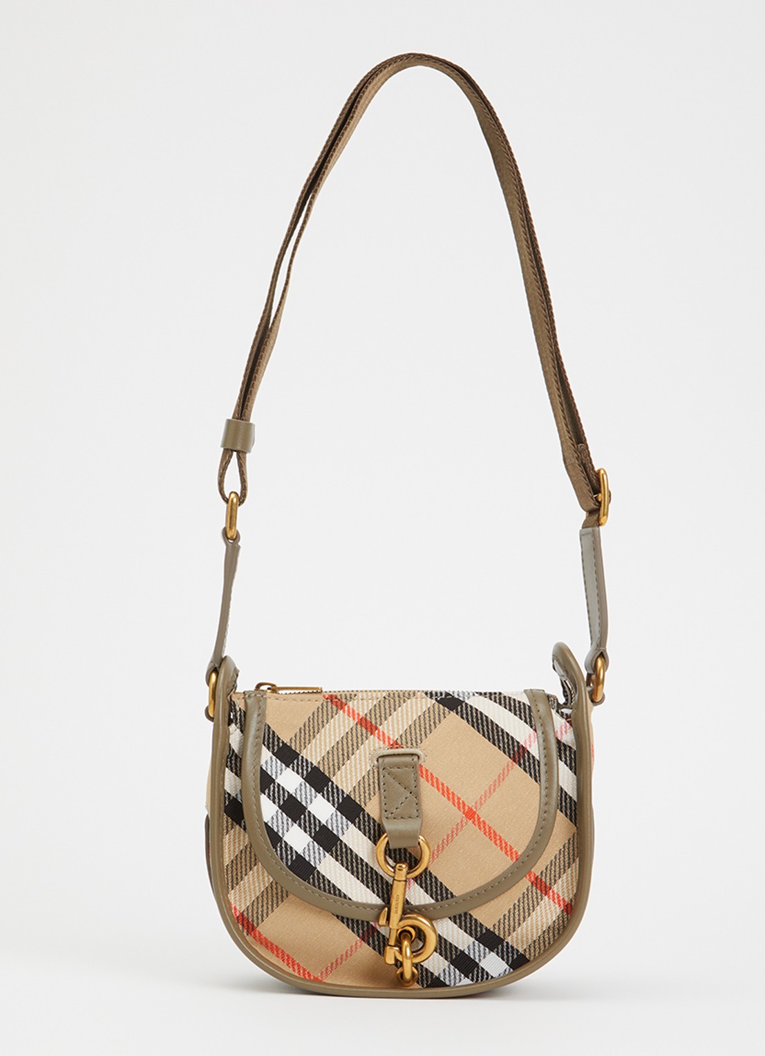 Burberry Mini B Clip crossbodytas met kalfsleren details - voorkant 2 zand