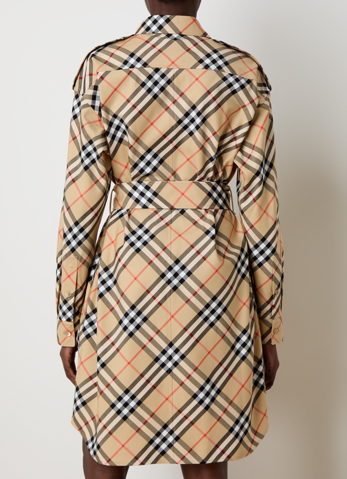 Burberry Mini blousejurk met ruitdessin en strikceintuur - achterkant 3 camel