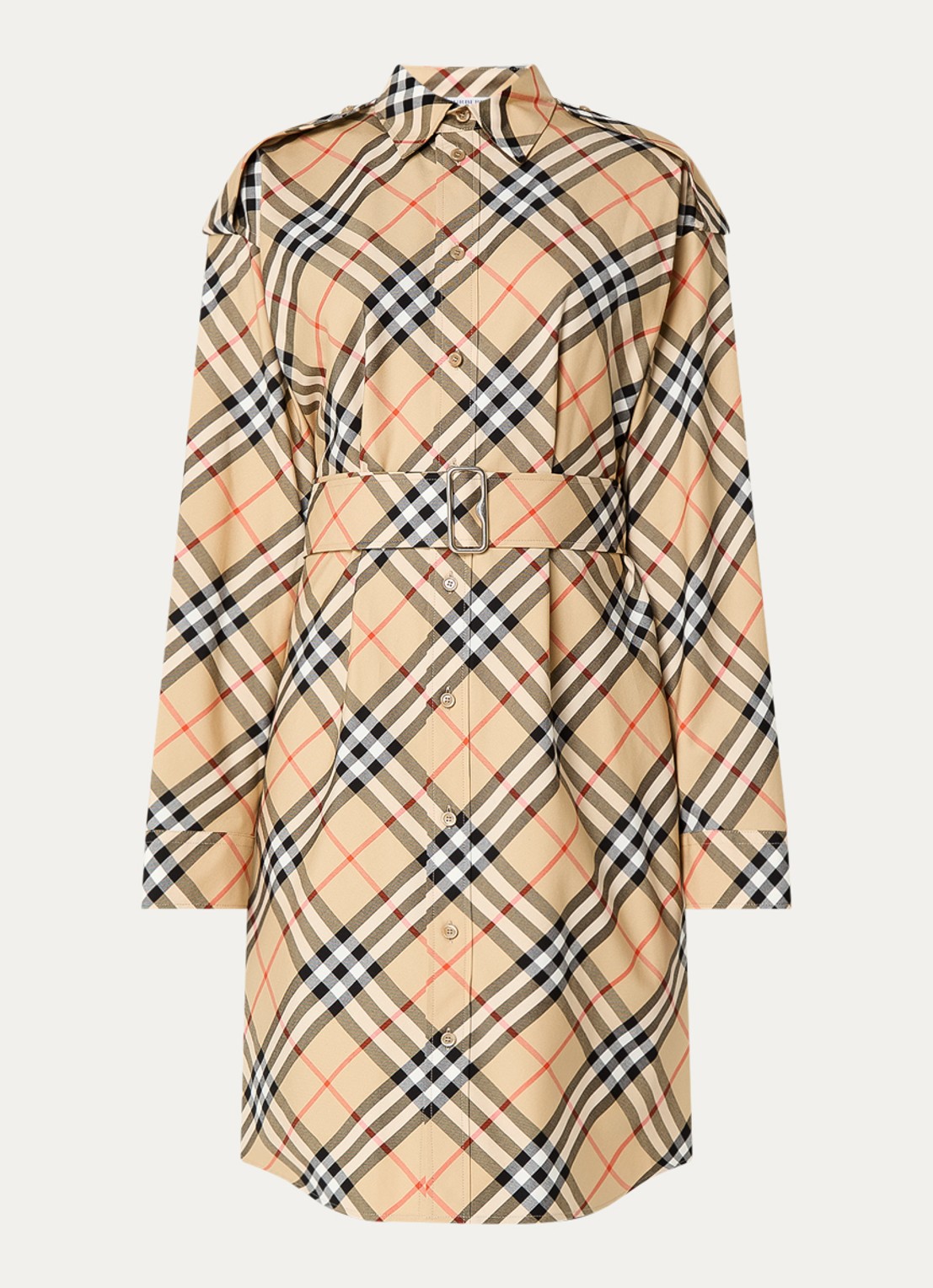 Burberry Mini blousejurk met ruitdessin en strikceintuur - voorkant 4 camel