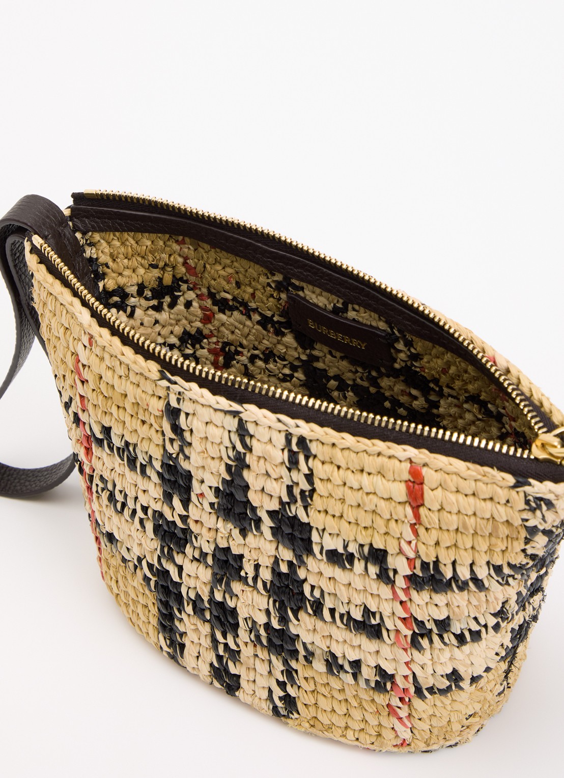 Burberry Mini handtas van raffia - detail zand