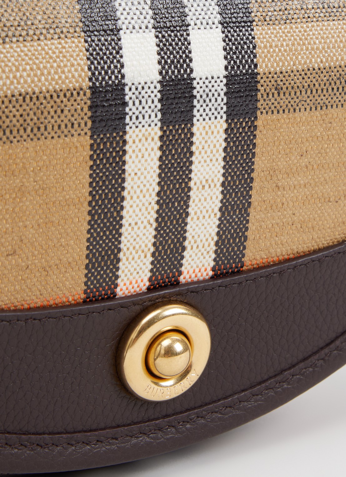 Burberry Mini Highlands crossbodytas van kalfsleer met ruitdessin - detail 5 zand