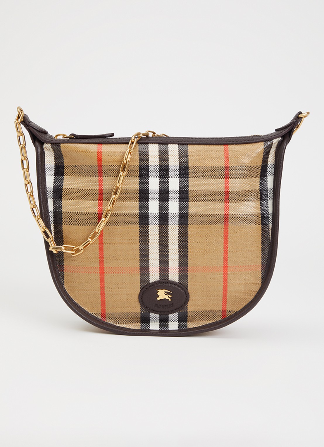 Burberry Mini Highlands schoudertas met ruitdessin en details van kalfsleer - voorkant 6 zand