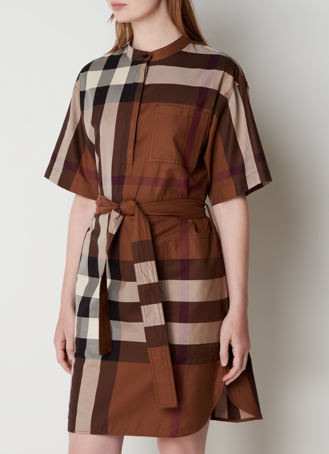 Burberry Mini tuniekjurk met ruitdessin en strikceintuur - detail 2 cognac