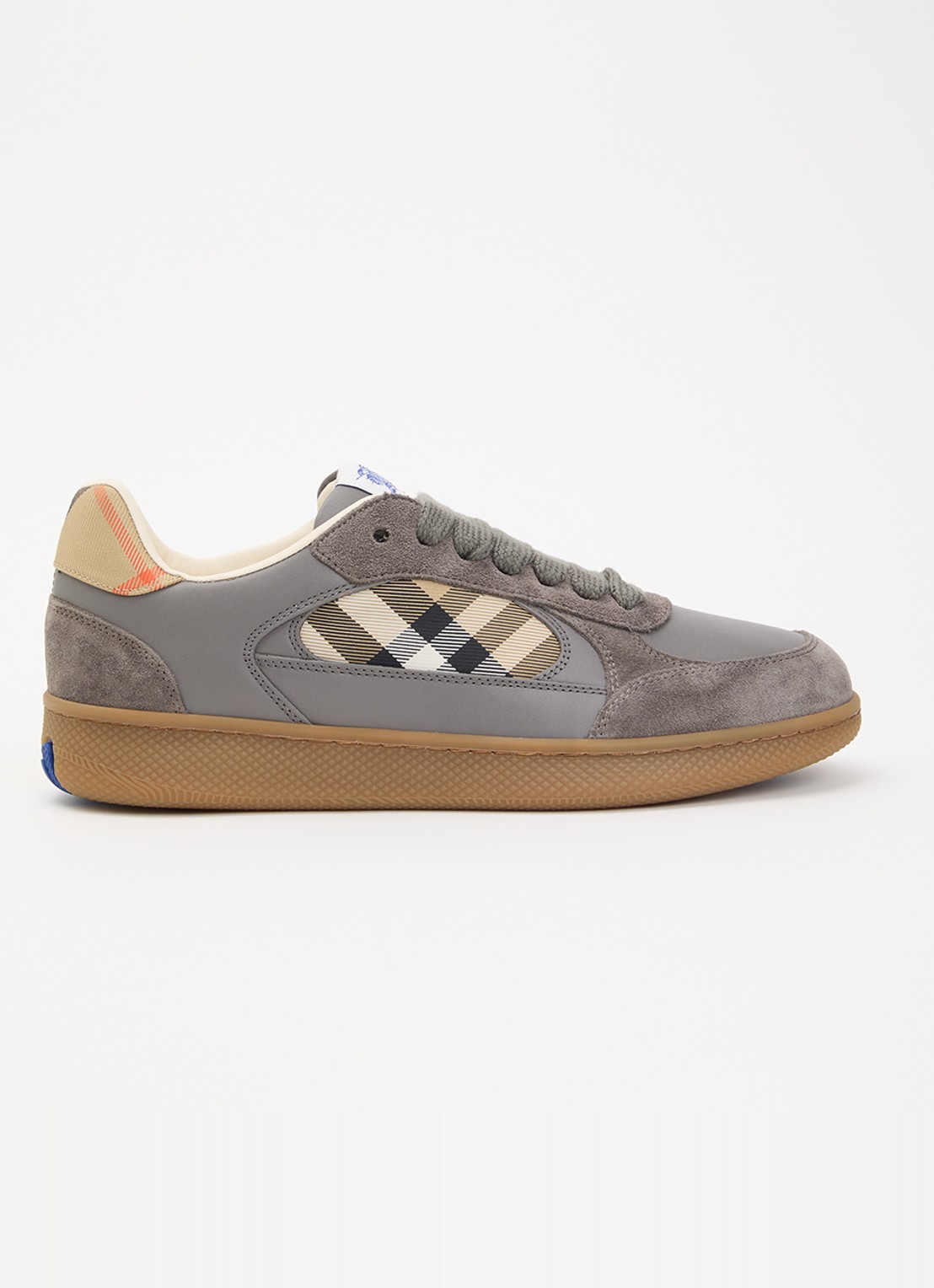 Burberry New Terrace sneaker van kalfsleer met kalfssuède details - voorkant grijs